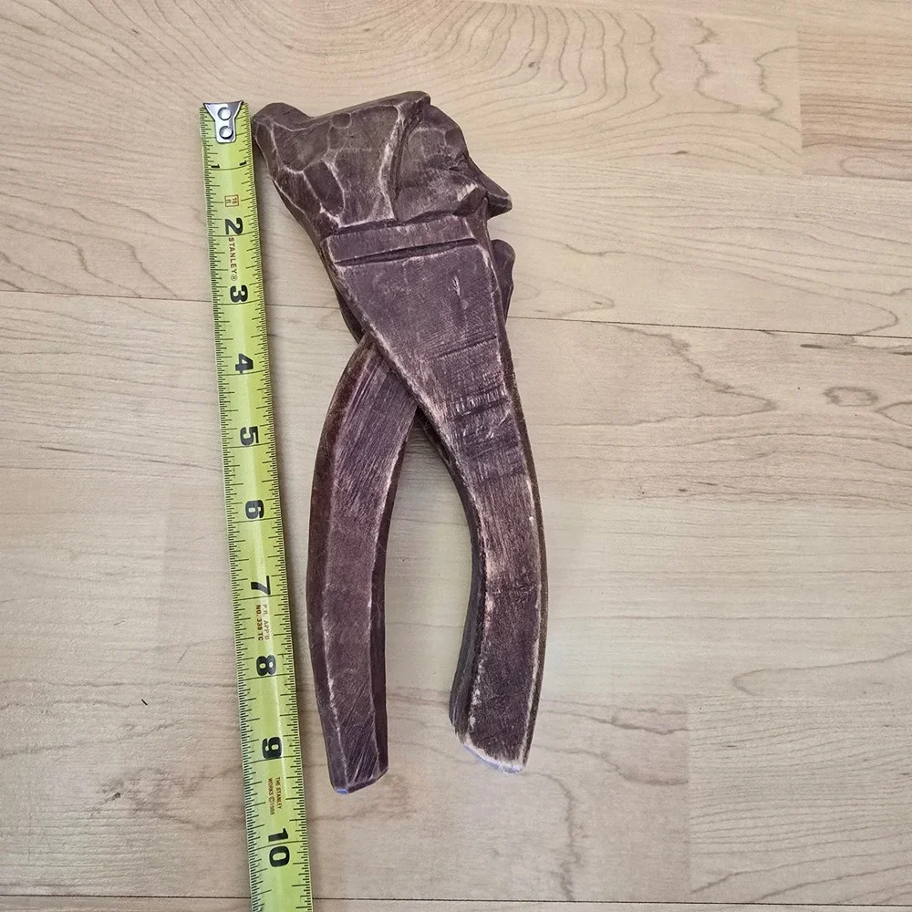 Vintage Hand Carved Wooden Nutcracker Man Face Folk Art Rustic Decor Brown